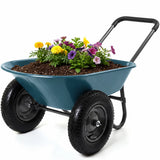 Garvee Chariot de Jardin à 2 Roues, Capacité de Charge de 272 kg, Bac en Polyéthylène, Cadre en Acier, 66 × 124 cm, pour Jardin et Extérieur, Bleu - Bleu