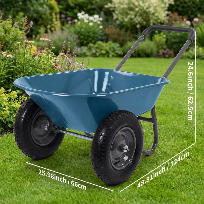 Chariot de jardin vert avec châssis en acier et benne en polypropylène