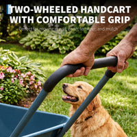 Garvee Chariot de Jardin à 2 Roues, Capacité de Charge de 272 kg, Bac en Polyéthylène, Cadre en Acier, 66 × 124 cm, pour Jardin et Extérieur, Bleu