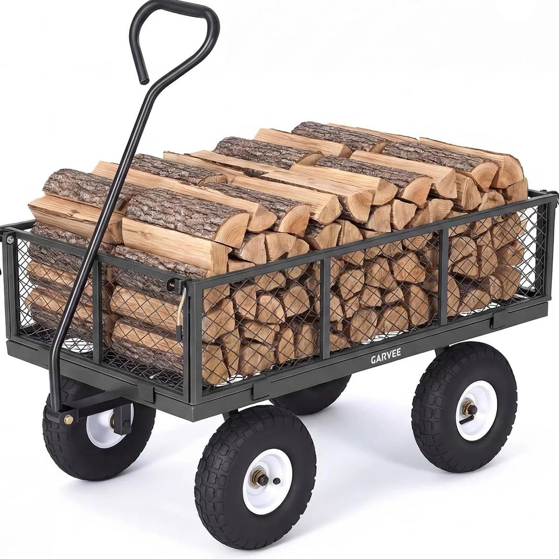 GARVEE Chariot de jardin en acier, charge maximale 363 kg, ridelles grillagées amovibles, 96 × 54 × 22 cm, gris