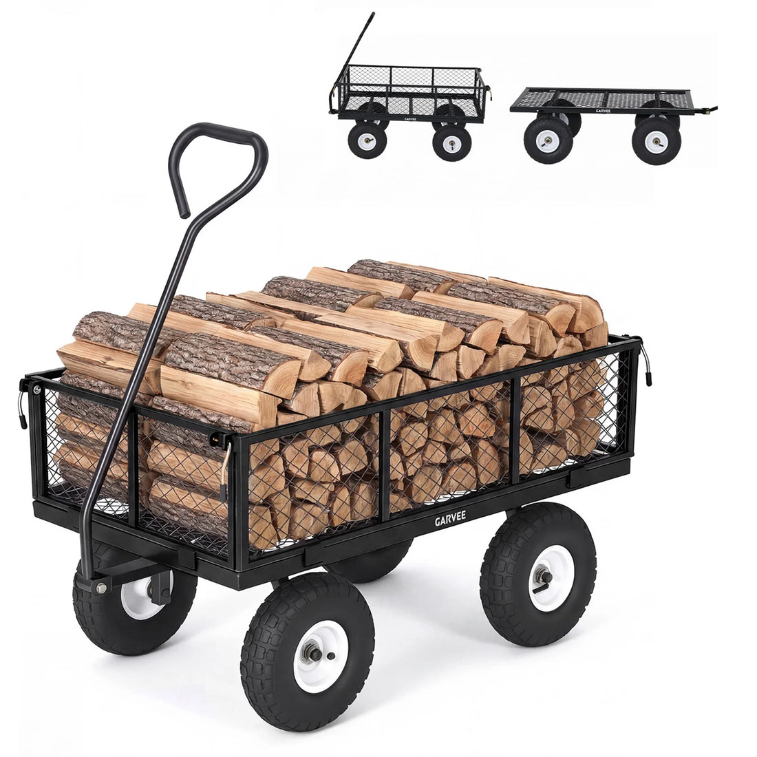Garvee Chariot de Jardin 363 kg avec Côtés Grillagés Amovibles, 96 × 54 × 22 cm, en Acier Robuste, pour Jardin et Ferme, Noir