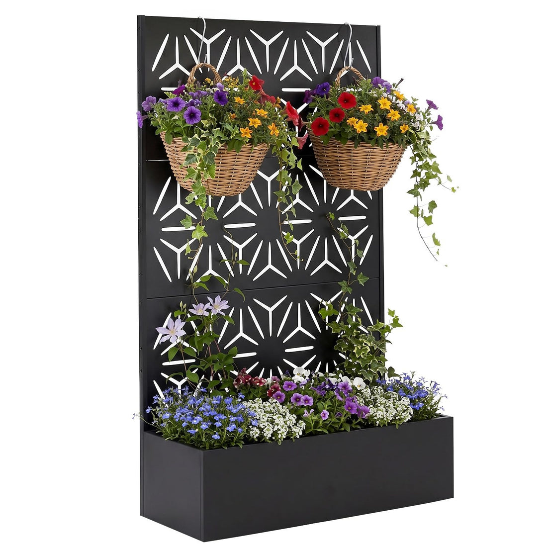Garvee bac à plantes métallique avec treillis acier galvanisé résistant aux intempéries jardin compact 112 × 41 × 180 cm, grande fleur