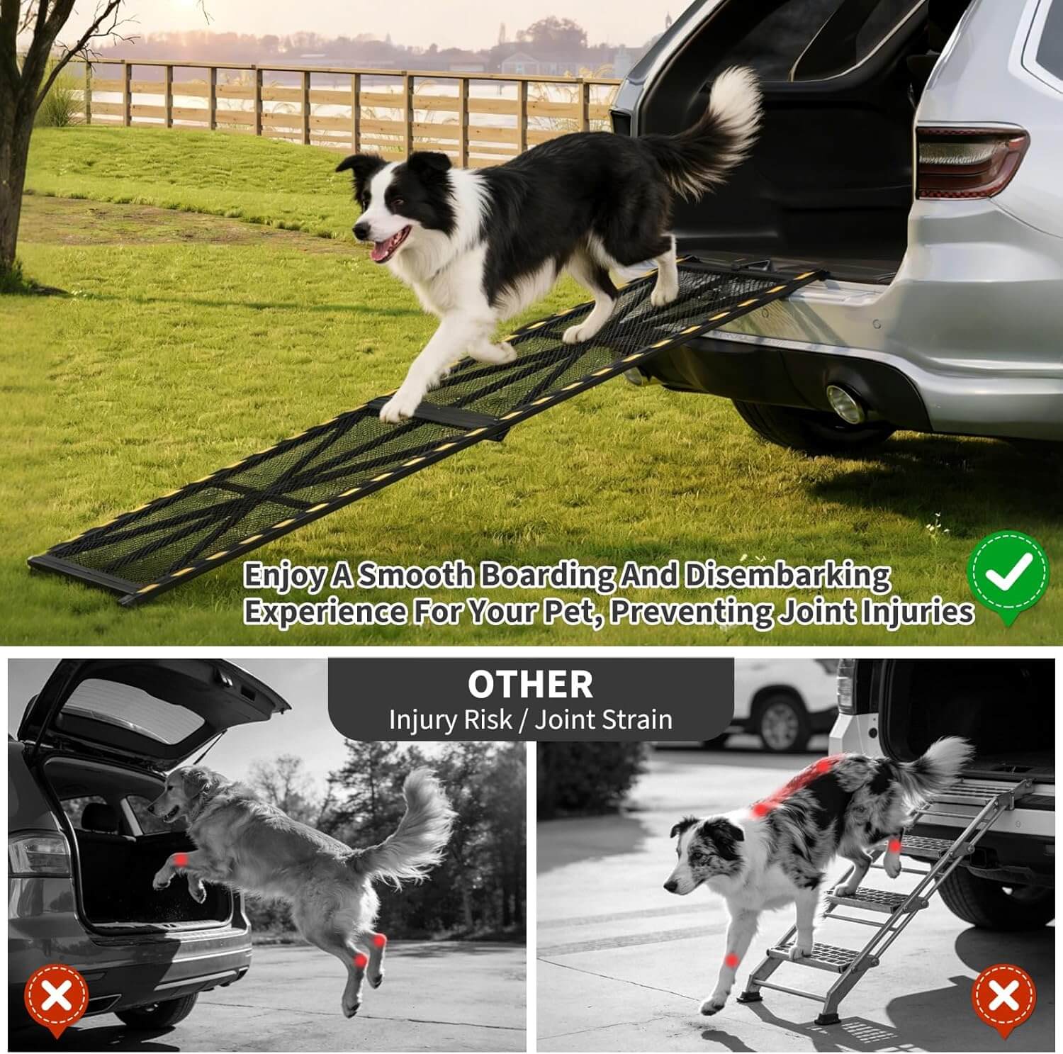 Garvee Rampe d'Accès pour Chien Pliable pour Voiture, 190,5 × 51 cm, Capacité jusqu'à 136 kg, en Acier Antidérapant, pour Chiens de Grande Taille et Âgés, SUV et Camping-Cars