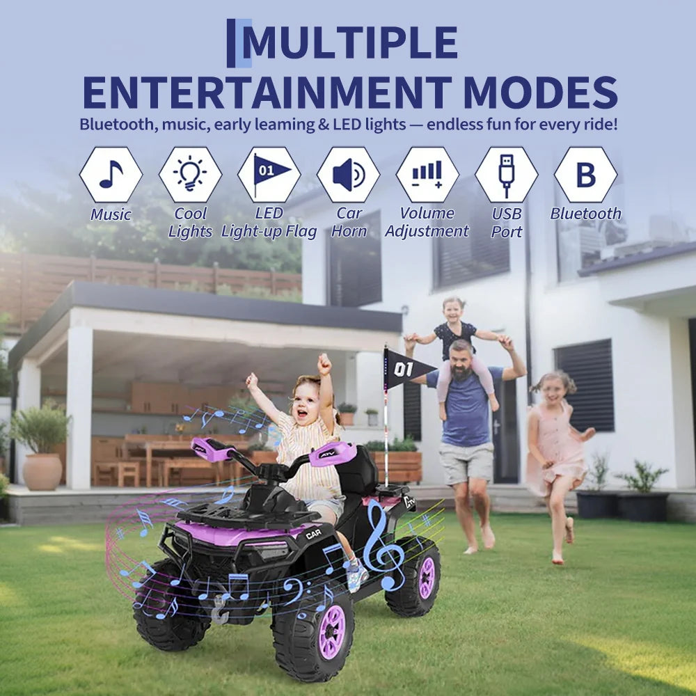 Garvee Quad Électrique 12 V pour Enfants de 3 à 6 Ans, 2 Moteurs Puissants, Télécommande Parentale, Éclairage LED, 4 Roues Robustes, 95 × 56 × 55 cm, pour Extérieur, Violet