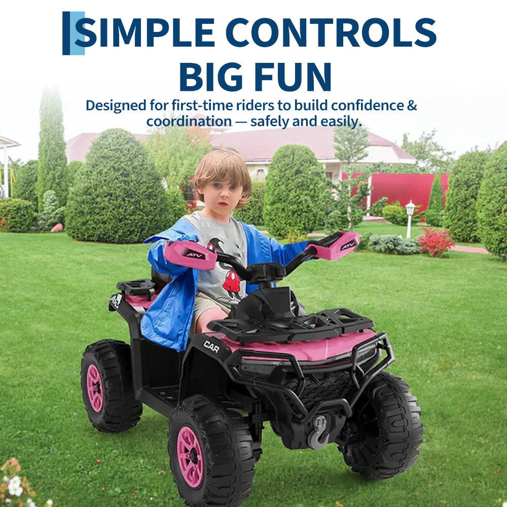 Garvee Quad Électrique 12 V pour Enfants de 3 à 6 Ans, 2 Moteurs Puissants, Télécommande Parentale, Éclairage LED, 4 Roues Robustes, 95 × 56 × 55 cm, pour Extérieur, Fuchsia