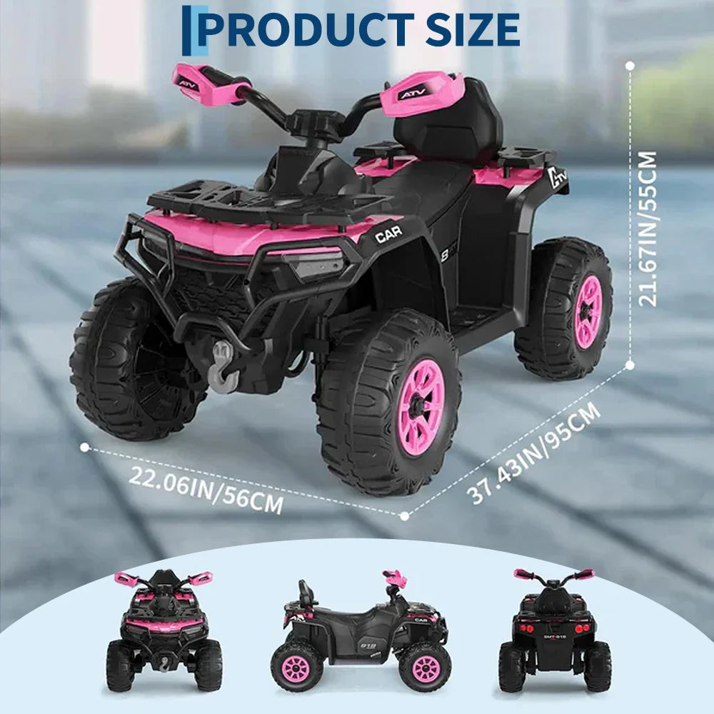 Garvee Quad Électrique 12 V pour Enfants de 3 à 6 Ans, 2 Moteurs Puissants, Télécommande Parentale, Éclairage LED, 4 Roues Robustes, 95 × 56 × 55 cm, pour Extérieur, Fuchsia