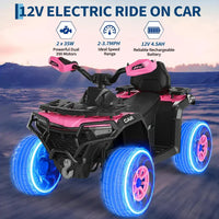 Garvee Quad Électrique 12 V pour Enfants de 3 à 6 Ans, 2 Moteurs Puissants, Télécommande Parentale, Éclairage LED, 4 Roues Robustes, 95 × 56 × 55 cm, pour Extérieur, Fuchsia