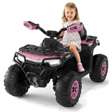 Garvee Quad Électrique 12 V pour Enfants de 3 à 6 Ans, 2 Moteurs Puissants, Télécommande Parentale, Éclairage LED, 4 Roues Robustes, 95 × 56 × 55 cm, pour Extérieur, Rose