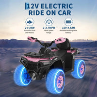 Garvee Quad Électrique 12 V pour Enfants de 3 à 6 Ans, 2 Moteurs Puissants, Télécommande Parentale, Éclairage LED, 4 Roues Robustes, 95 × 56 × 55 cm, pour Extérieur, Rose