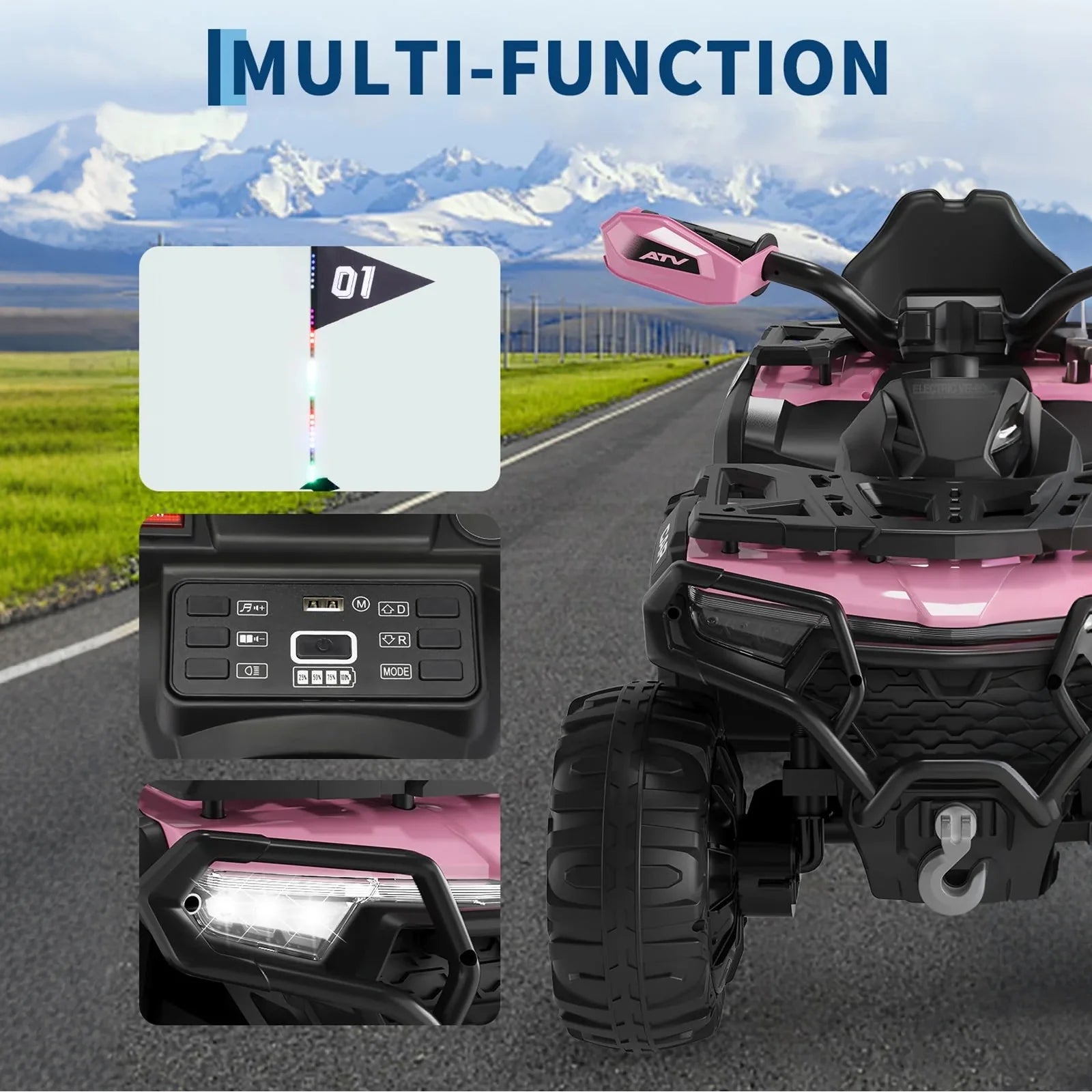 Garvee Quad Électrique 12 V pour Enfants de 3 à 6 Ans, 2 Moteurs Puissants, Télécommande Parentale, Éclairage LED, 4 Roues Robustes, 95 × 56 × 55 cm, pour Extérieur, Rose