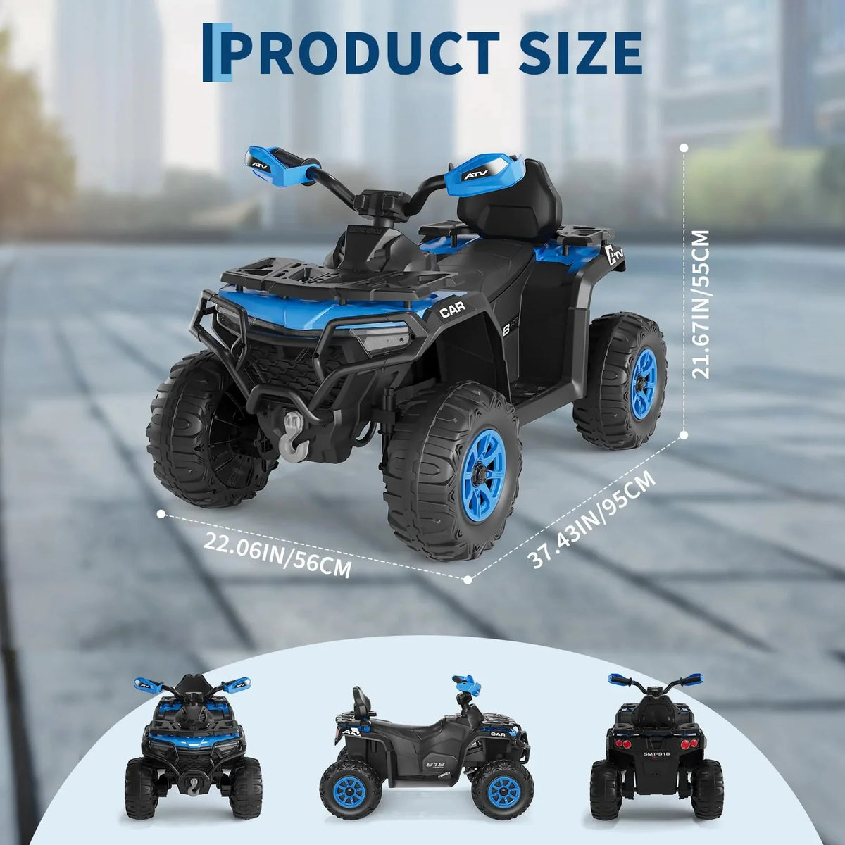 Garvee Quad Électrique 12 V pour Enfants de 3 à 6 Ans, 2 Moteurs Puissants, Télécommande Parentale, Éclairage LED, 4 Roues Robustes, 95 × 56 × 55 cm, pour Extérieur, Bleu