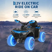 Garvee Quad Électrique 12 V pour Enfants de 3 à 6 Ans, 2 Moteurs Puissants, Télécommande Parentale, Éclairage LED, 4 Roues Robustes, 95 × 56 × 55 cm, pour Extérieur, Bleu