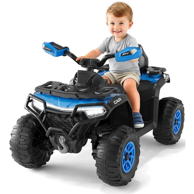 Garvee Quad Électrique 12 V pour Enfants de 3 à 6 Ans, 2 Moteurs Puissants, Télécommande Parentale, Éclairage LED, 4 Roues Robustes, 95 × 56 × 55 cm, pour Extérieur, Bleu