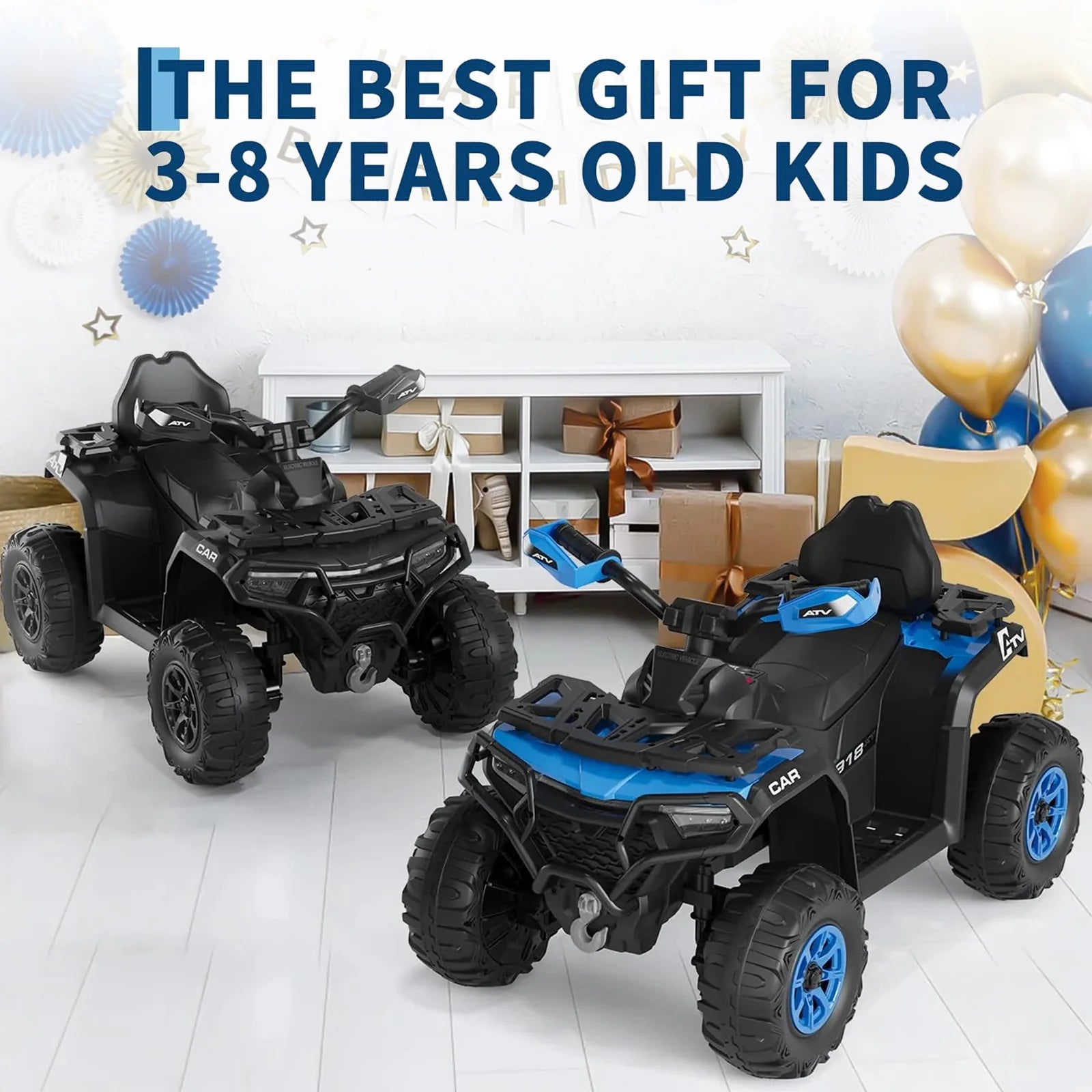 Garvee Quad Électrique 12 V pour Enfants de 3 à 6 Ans, 2 Moteurs Puissants, Télécommande Parentale, Éclairage LED, 4 Roues Robustes, 95 × 56 × 55 cm, pour Extérieur, Noir