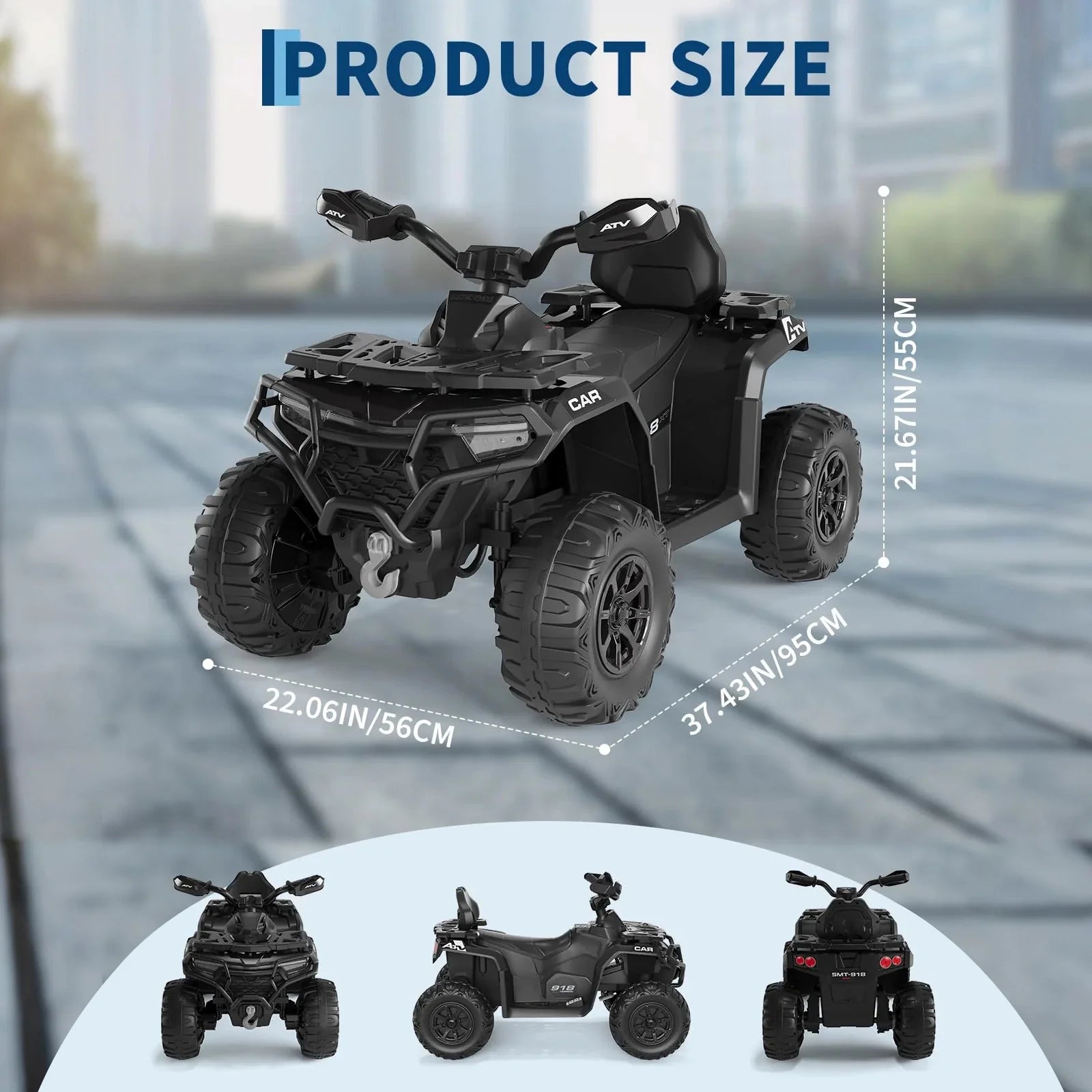 Garvee Quad Électrique 12 V pour Enfants de 3 à 6 Ans, 2 Moteurs Puissants, Télécommande Parentale, Éclairage LED, 4 Roues Robustes, 95 × 56 × 55 cm, pour Extérieur, Noir
