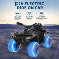 Garvee Quad Électrique 12 V pour Enfants de 3 à 6 Ans, 2 Moteurs Puissants, Télécommande Parentale, Éclairage LED, 4 Roues Robustes, 95 × 56 × 55 cm, pour Extérieur, Noir