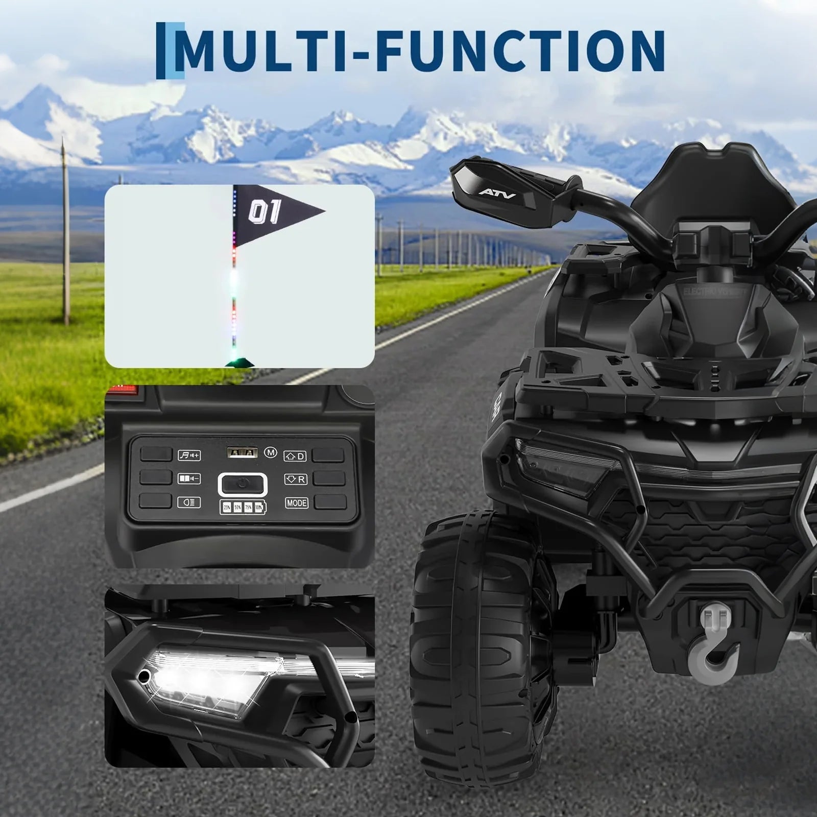 Garvee Quad Électrique 12 V pour Enfants de 3 à 6 Ans, 2 Moteurs Puissants, Télécommande Parentale, Éclairage LED, 4 Roues Robustes, 95 × 56 × 55 cm, pour Extérieur, Noir