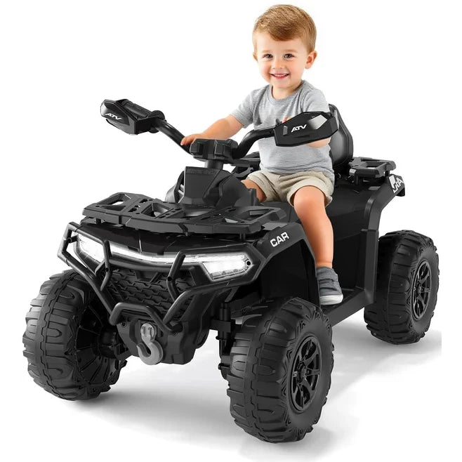Garvee Quad Électrique 12 V pour Enfants de 3 à 6 Ans, 2 Moteurs Puissants, Télécommande Parentale, Éclairage LED, 4 Roues Robustes, 95 × 56 × 55 cm, pour Extérieur, Noir