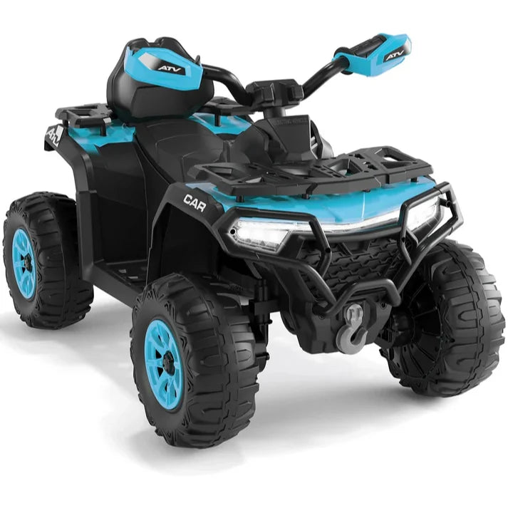 Garvee Quad Électrique 12 V pour Enfants de 3 à 6 Ans, 2 Moteurs Puissants, Télécommande Parentale, Éclairage LED, 4 Roues Robustes, 95 × 56 × 55 cm, pour Extérieur, Bleu ciel