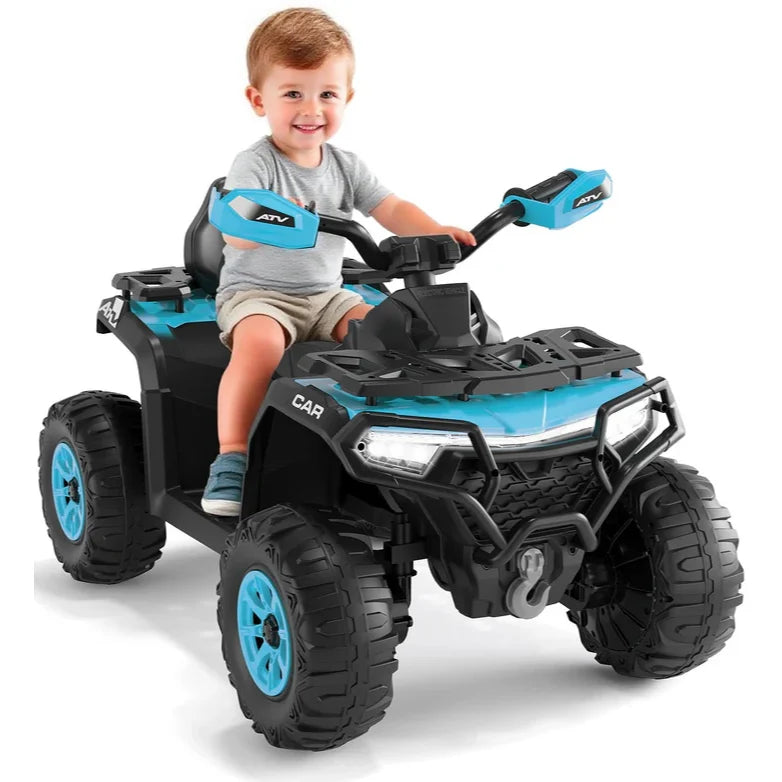 Garvee Quad Électrique 12 V pour Enfants de 3 à 6 Ans, 2 Moteurs Puissants, Télécommande Parentale, Éclairage LED, 4 Roues Robustes, 95 × 56 × 55 cm, pour Extérieur, Bleu ciel