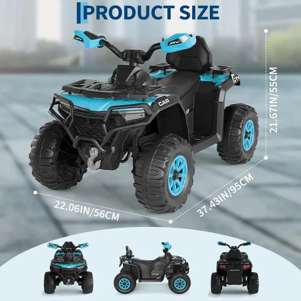 Garvee Quad Électrique 12 V pour Enfants de 3 à 6 Ans, 2 Moteurs Puissants, Télécommande Parentale, Éclairage LED, 4 Roues Robustes, 95 × 56 × 55 cm, pour Extérieur, Bleu ciel