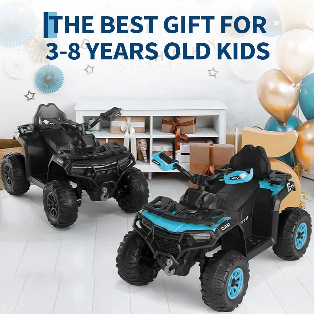 Garvee Quad Électrique 12 V pour Enfants de 3 à 6 Ans, 2 Moteurs Puissants, Télécommande Parentale, Éclairage LED, 4 Roues Robustes, 95 × 56 × 55 cm, pour Extérieur, Bleu ciel