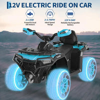 Garvee Quad Électrique 12 V pour Enfants de 3 à 6 Ans, 2 Moteurs Puissants, Télécommande Parentale, Éclairage LED, 4 Roues Robustes, 95 × 56 × 55 cm, pour Extérieur, Bleu ciel