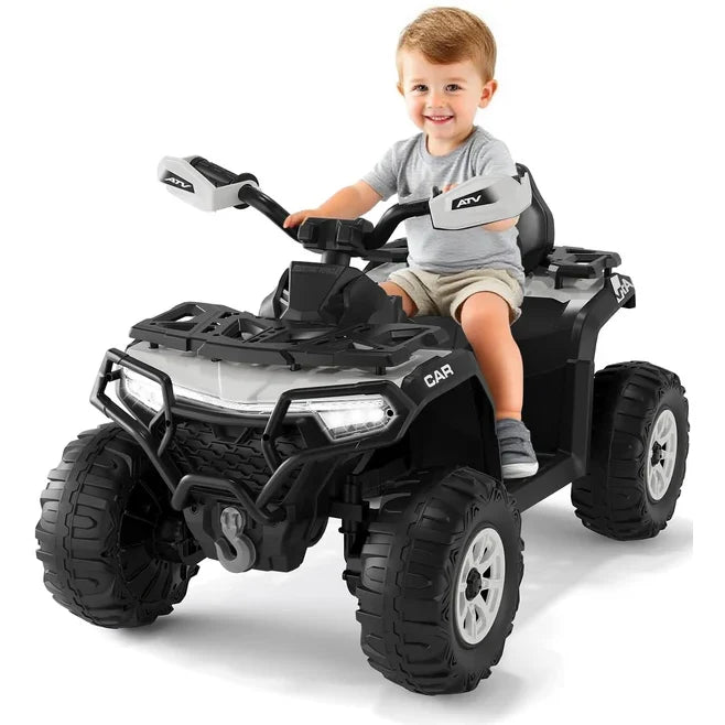 Garvee Quad Électrique 12 V pour Enfants de 3 à 6 Ans, 2 Moteurs Puissants, Télécommande Parentale, Éclairage LED, 4 Roues Robustes, 95 × 56 × 55 cm, pour Extérieur, Argenté