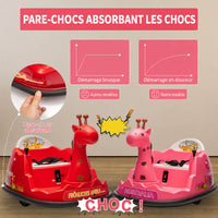 Garvee Voiture Auto-Tamponneuse Électrique pour Enfants 6 V, Design Girafe, Rose, Éclairage LED et Musique, pour Enfants de 2 à 5 Ans