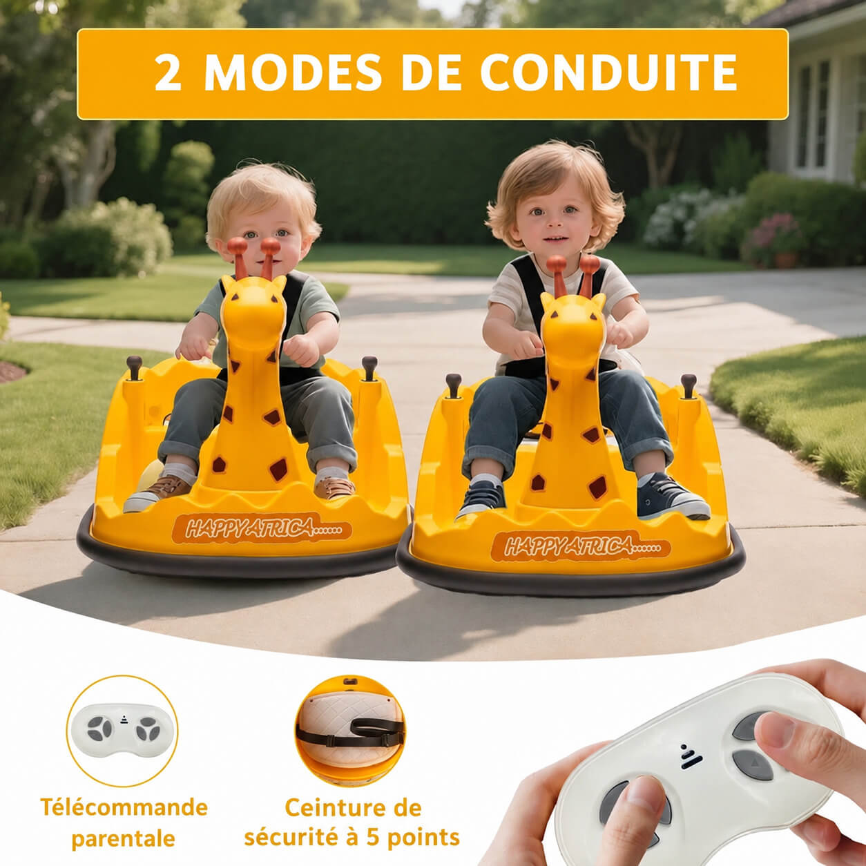 Garvee Voiture Auto-Tamponneuse Électrique pour Enfants 6 V, Design Girafe, Jaune, Éclairage LED et Musique, pour Enfants de 2 à 5 Ans