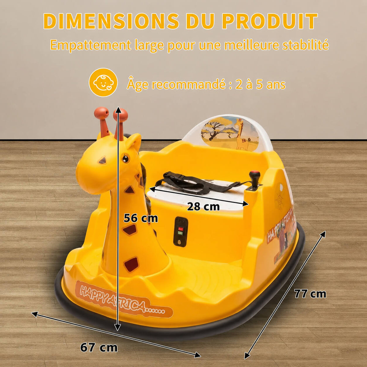 Garvee Voiture Auto-Tamponneuse Électrique pour Enfants 6 V, Design Girafe, Jaune, Éclairage LED et Musique, pour Enfants de 2 à 5 Ans