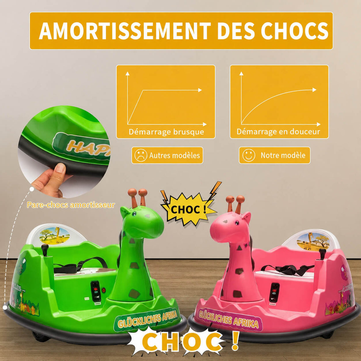 Garvee Voiture Auto-Tamponneuse Électrique pour Enfants 6 V, Design Girafe, Jaune, Éclairage LED et Musique, pour Enfants de 2 à 5 Ans