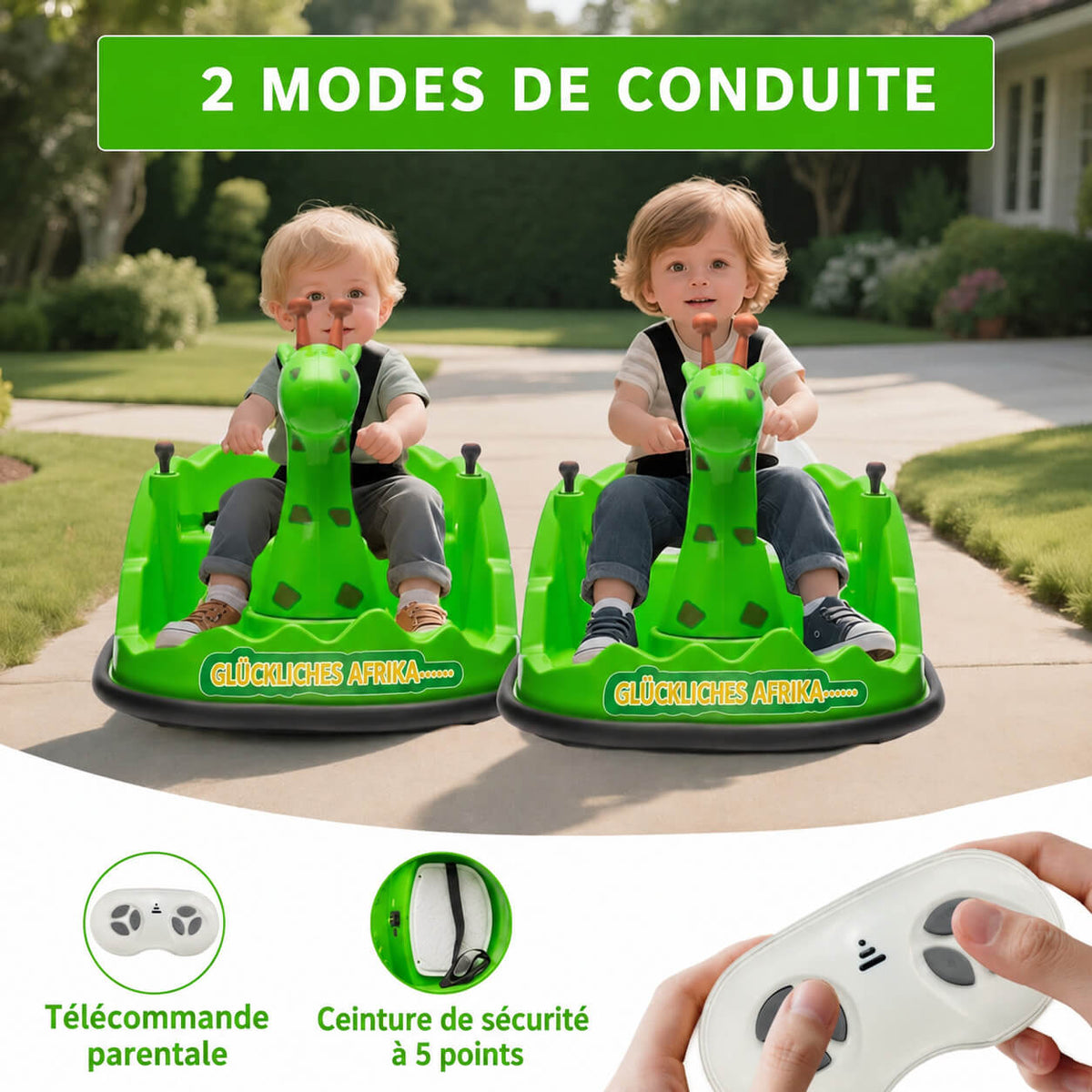 Garvee Voiture Auto-Tamponneuse Électrique pour Enfants 6 V, Design Girafe, Vert, Éclairage LED et Musique, pour Enfants de 2 à 5 Ans