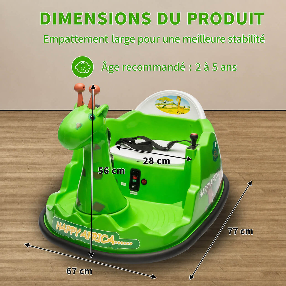 Garvee Voiture Auto-Tamponneuse Électrique pour Enfants 6 V, Design Girafe, Vert, Éclairage LED et Musique, pour Enfants de 2 à 5 Ans