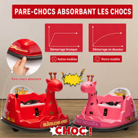 Garvee Voiture Auto-Tamponneuse Électrique pour Enfants 6 V, Design Girafe, Rouge, Éclairage LED et Musique, pour Enfants de 2 à 5 Ans
