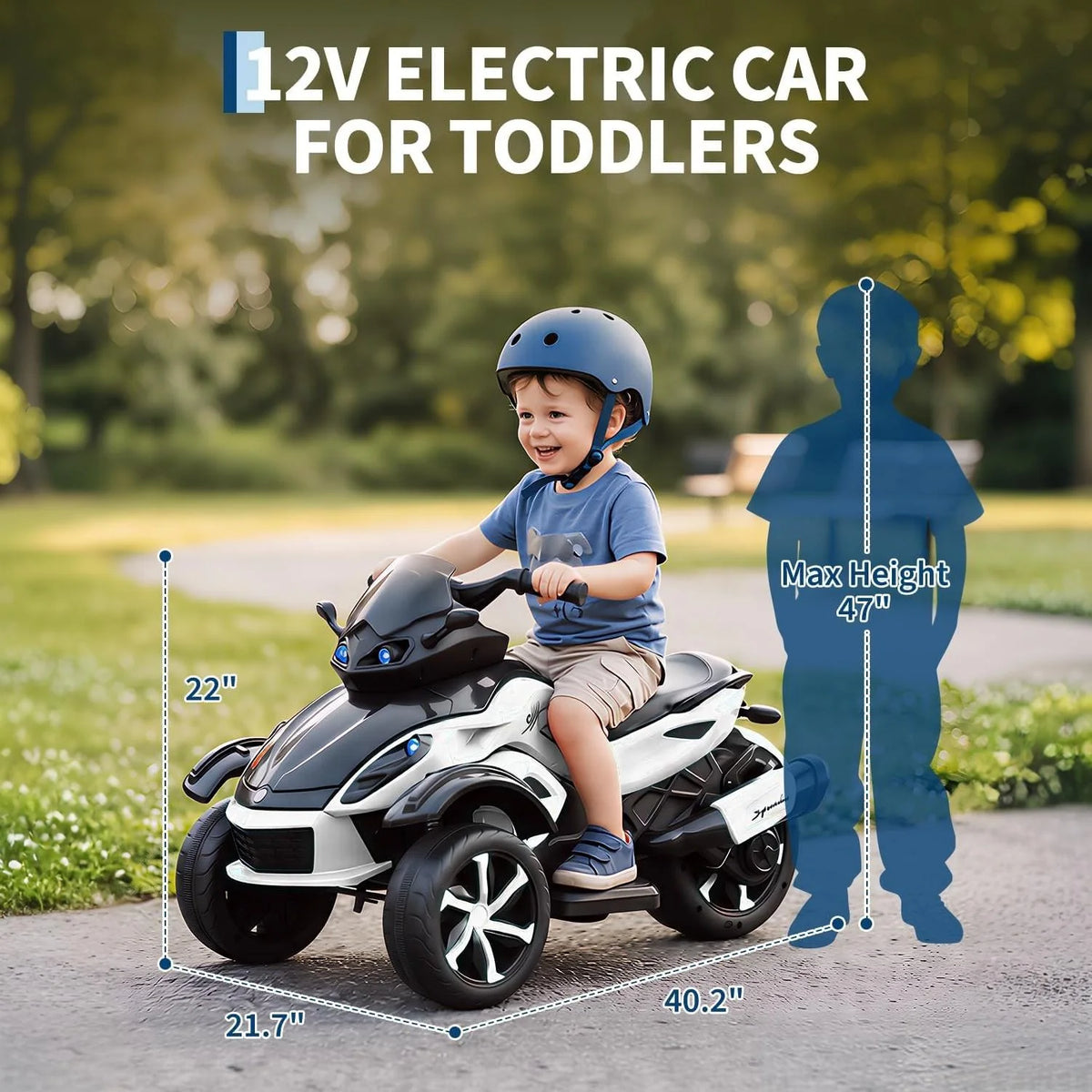 Garvee Tricycle Électrique pour Enfants 12 V, 3 Roues, Démarrage Doux, Éclairage LED et Musique, Plastique Résistant, pour Enfants de 3 à 8 Ans, Blanc