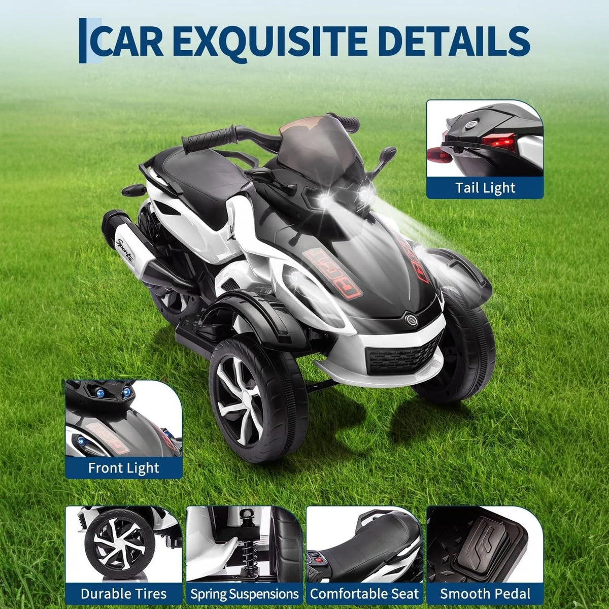 Garvee Tricycle Électrique pour Enfants 12 V, 3 Roues, Démarrage Doux, Éclairage LED et Musique, Plastique Résistant, pour Enfants de 3 à 8 Ans, Blanc