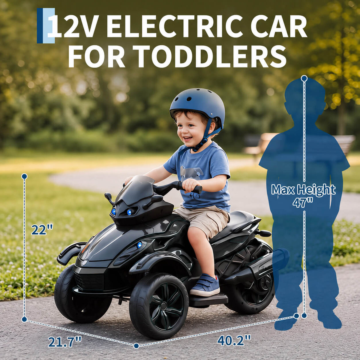 Garvee Tricycle Électrique pour Enfants 12 V, 3 Roues, Démarrage Doux, Éclairage LED et Musique, Plastique Résistant, pour Enfants de 3 à 8 Ans, Noir