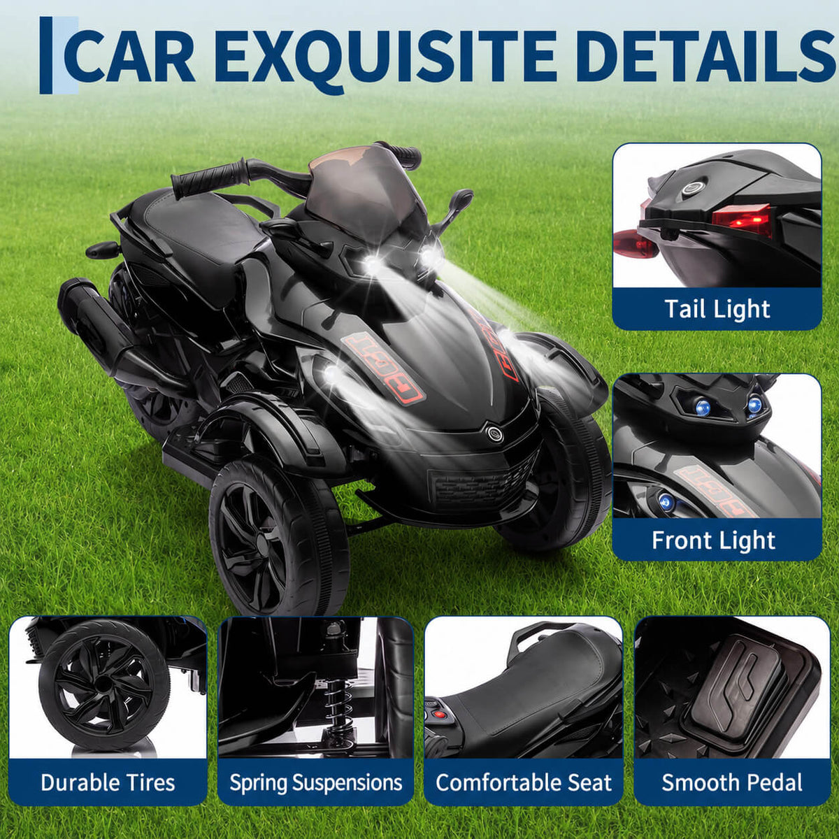 Garvee Tricycle Électrique pour Enfants 12 V, 3 Roues, Démarrage Doux, Éclairage LED et Musique, Plastique Résistant, pour Enfants de 3 à 8 Ans, Noir
