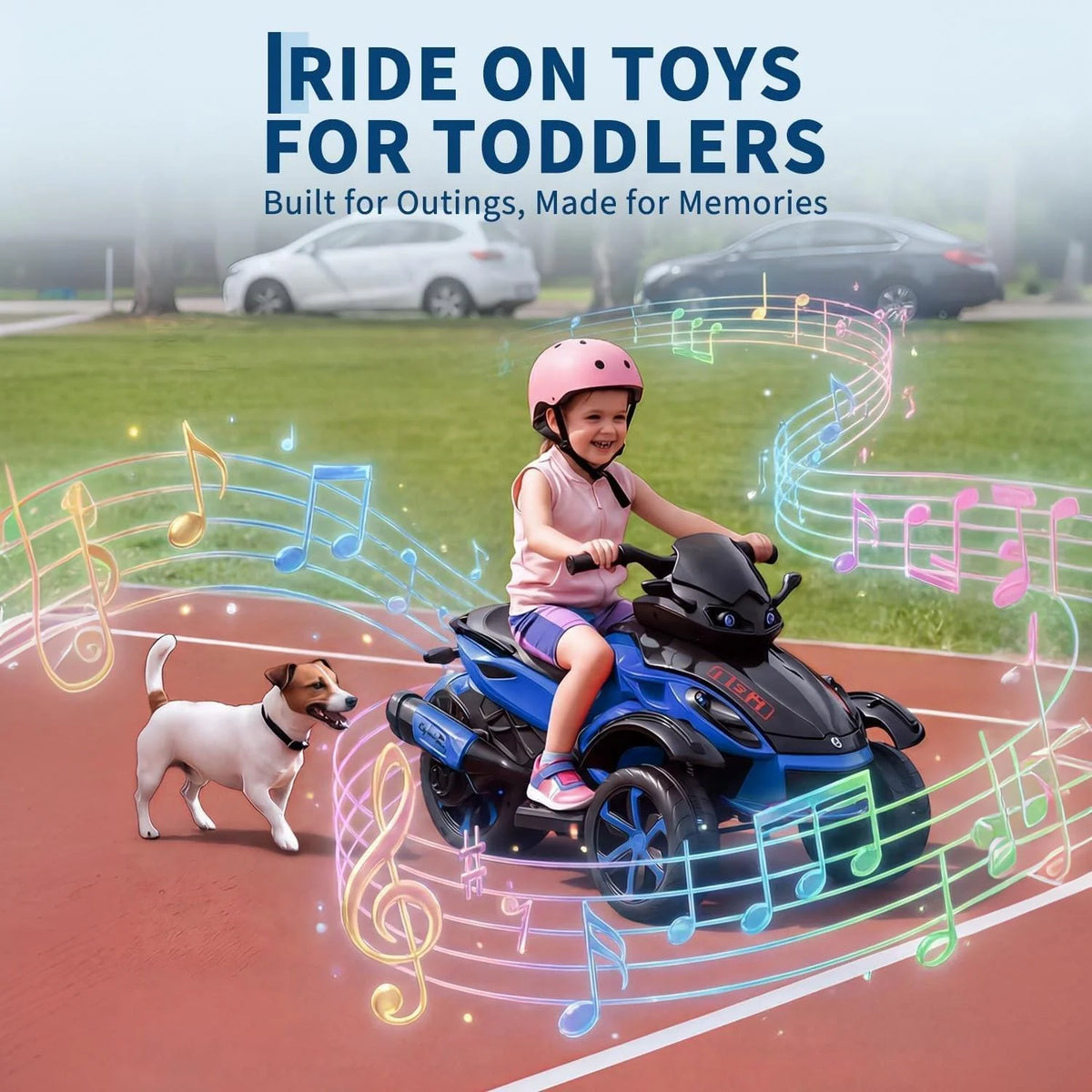 Garvee Tricycle Électrique pour Enfants 12 V, 3 Roues, Démarrage Doux, Éclairage LED et Musique, Plastique Résistant, pour Enfants de 3 à 8 Ans, Bleu