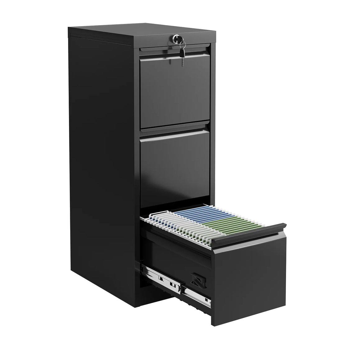 Garvee Classeur Métallique Vertical à 3 Tiroirs avec Serrure, Structure en Acier Robuste, pour Bureau et Maison, Noir