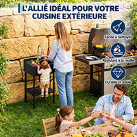 Garvee Évier professionnel sur pieds en acier inoxydable 304, 1 bac, robinet col de cygne pivotant à 360°, 65 × 53 × 100 cm, noir