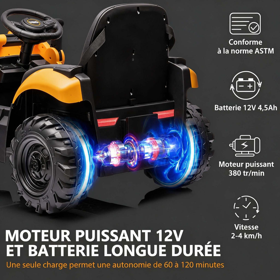 Garvee Tracteur Électrique pour Enfant 2-en-1 12 V avec Pelle, Fonction Excavatrice, Véhicule de Chantier pour Jeux en Plein Air, Jaune