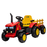 Garvee Tracteur Électrique pour Enfant 12 V, 2 Moteurs de 35 W, Remorque Amovible, 6 Roues en Caoutchouc, Télécommande, 3 Vitesses, Phares LED, 3 à 8 Ans, Rouge - Rouge
