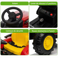 Garvee Tracteur Électrique pour Enfant 12 V, 2 Moteurs de 35 W, Remorque Amovible, 6 Roues en Caoutchouc, Télécommande, 3 Vitesses, Phares LED, 3 à 8 Ans, Rouge