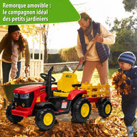 Garvee Tracteur Électrique pour Enfant 12 V, 2 Moteurs de 35 W, Remorque Amovible, 6 Roues en Caoutchouc, Télécommande, 3 Vitesses, Phares LED, 3 à 8 Ans, Rouge