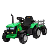 Garvee Tracteur Électrique pour Enfant 12 V, 2 Moteurs de 35 W, Remorque Amovible, 6 Roues en Caoutchouc, Télécommande, 3 Vitesses, Phares LED, 3 à 8 Ans, Vert - Vert