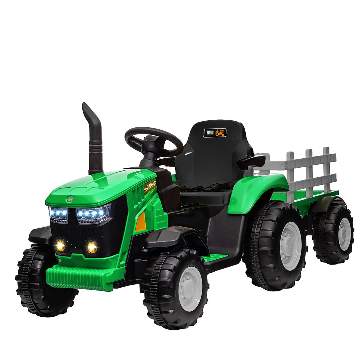 Garvee Tracteur Électrique pour Enfant 12 V, 2 Moteurs de 35 W, Remorque Amovible, 6 Roues en Caoutchouc, Télécommande, 3 Vitesses, Phares LED, 3 à 8 Ans, Vert