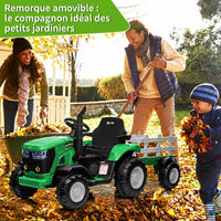 Garvee Tracteur Électrique pour Enfant 12 V, 2 Moteurs de 35 W, Remorque Amovible, 6 Roues en Caoutchouc, Télécommande, 3 Vitesses, Phares LED, 3 à 8 Ans, Vert