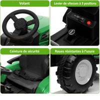 Garvee Tracteur Électrique pour Enfant 12 V, 2 Moteurs de 35 W, Remorque Amovible, 6 Roues en Caoutchouc, Télécommande, 3 Vitesses, Phares LED, 3 à 8 Ans, Vert